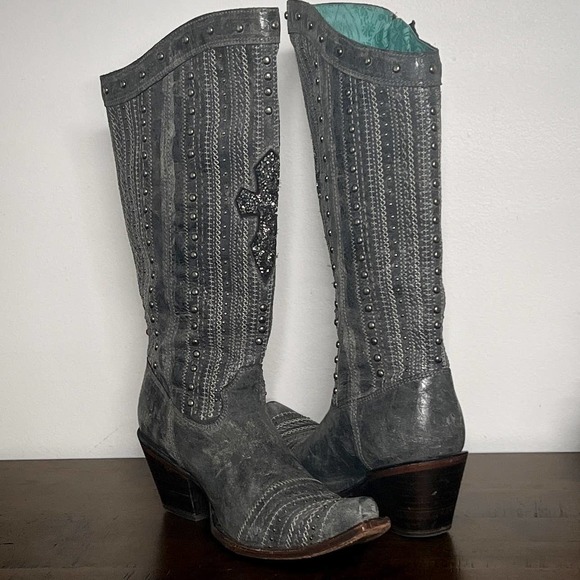 Corral Shoes - Corral Gray Women’s Western Boot Crystal and Stud Details Size 8 1/2